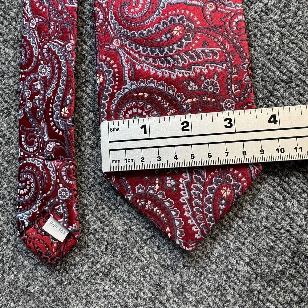 100% Silk Burma Bibas Men's Vintage Red Paisley Necktie Classic width